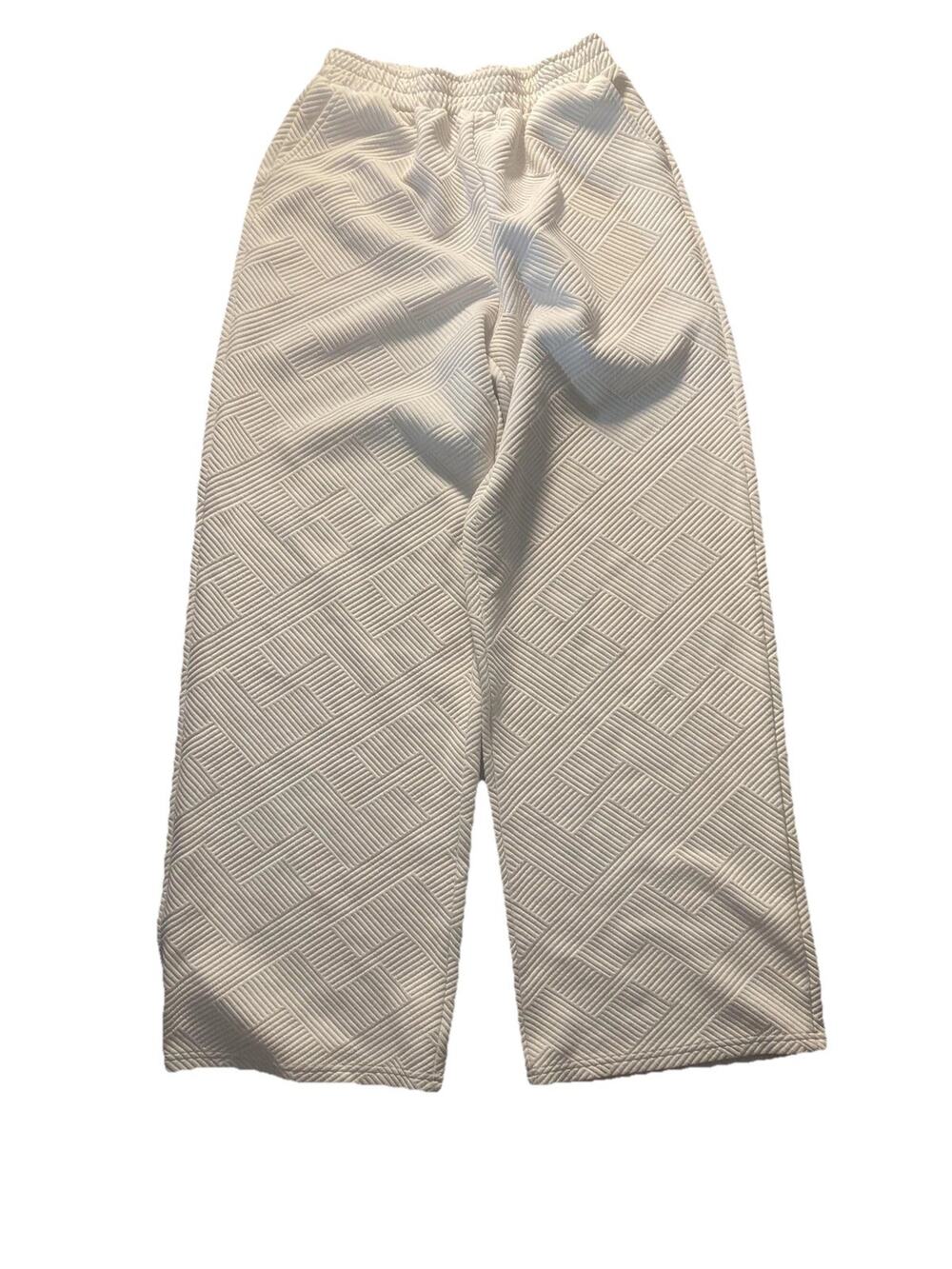 C'ISA Sweatpants Womens Small White Quilted Textured Knit Elastic Waist Relaxed